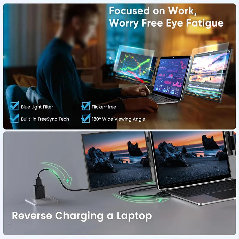 Sibolan 16" 2.5K Dual Screen Portable Monitor 1600P 60Hz High-Definition Dual Triple Display Extender For Home Office & Wins