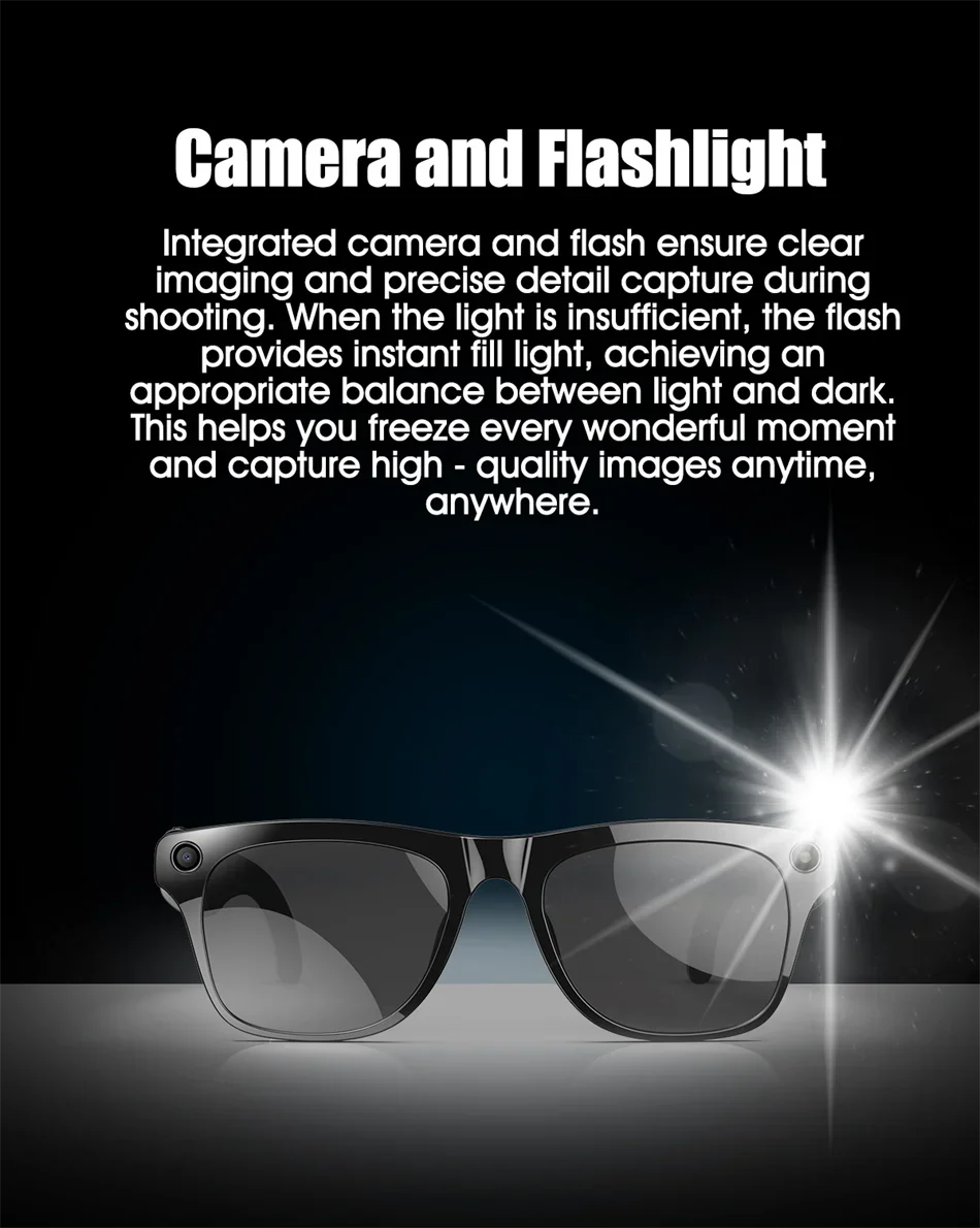 Smart Glasses with AI Camera and 1080P HD Bluetooth Audio Tidesmit