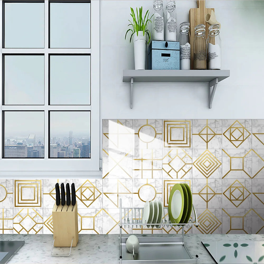10pcs Crystal Tile Wall Stickers Self-Adhesive Kitchen Tiles PVC Backsplash Stickers Peel and Stick Bathroom Faux Stone Effect