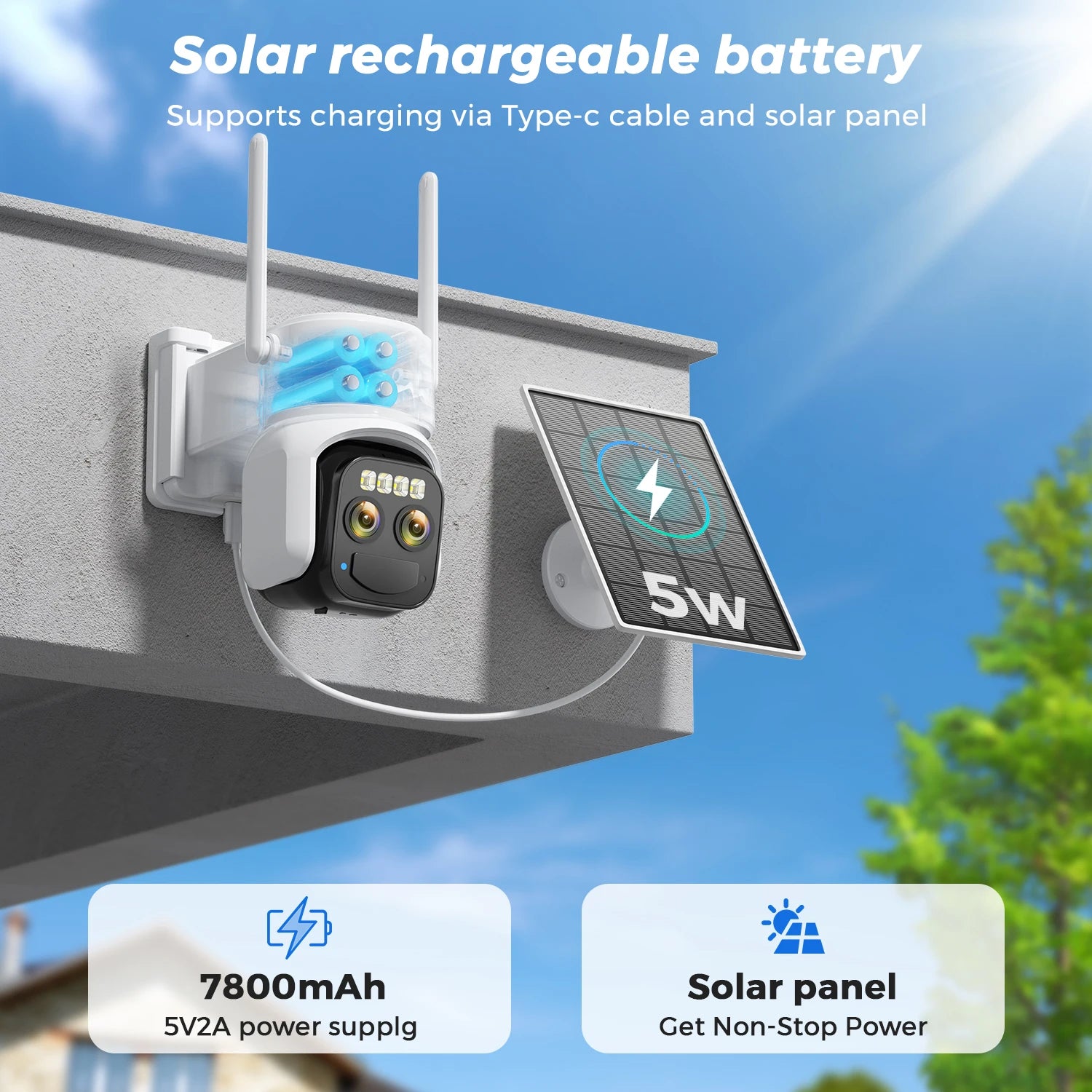 10MP Outdoors Solar Camera 5K PTZ IP 5G Wifi Camera Built in 7500Mah Battery Human Ai Auto Detect Tracking Surveillance Camera