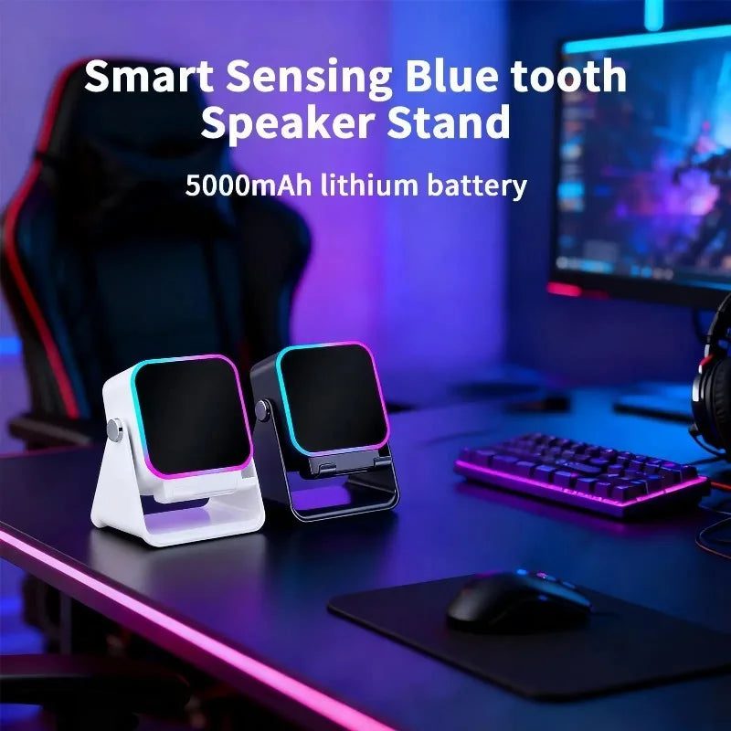 5 In 1 Auto Induction Bluetooth Speaker With 8 Modes RGB Light Portable Audio Device With Phone Holder Holiday Christmas Gift
