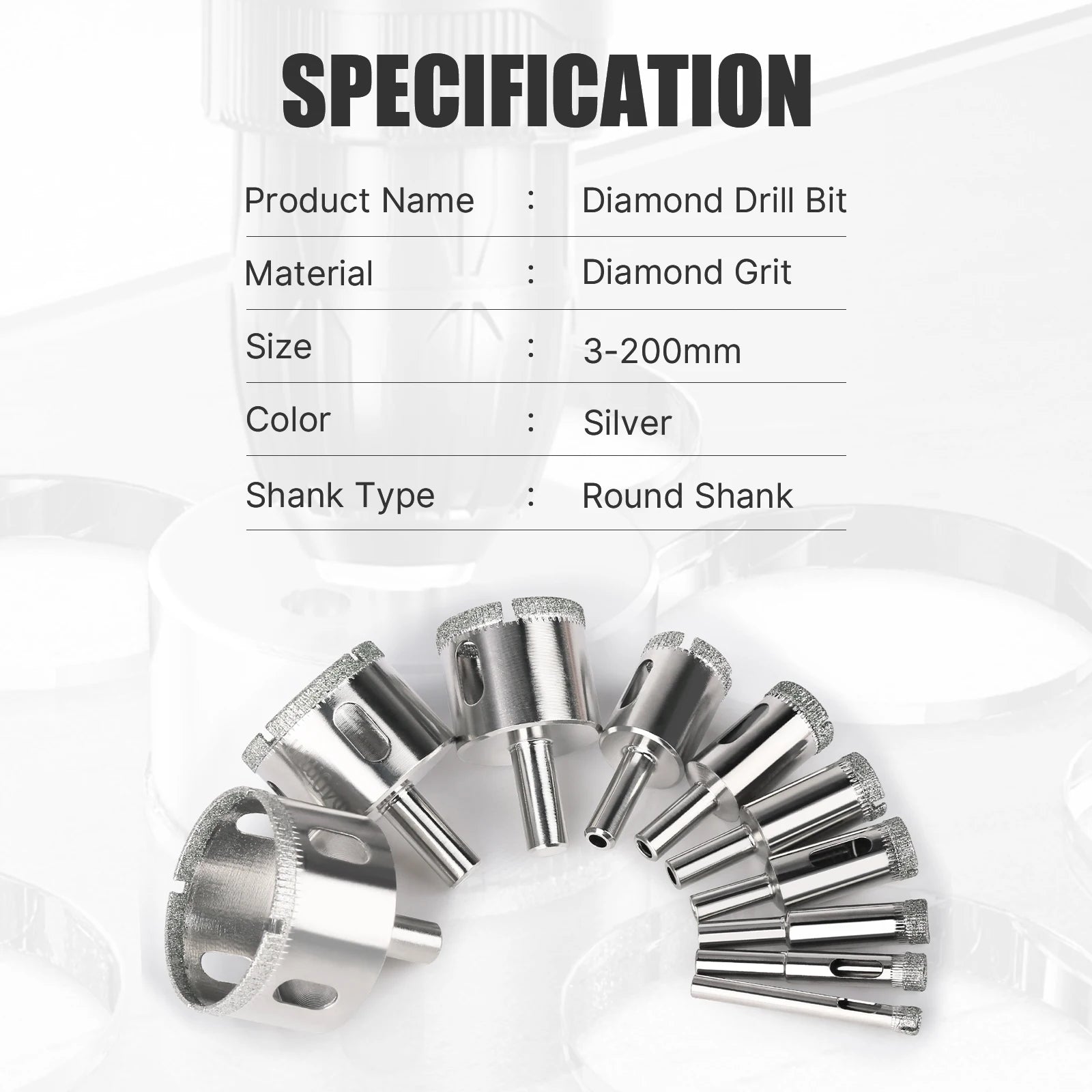 High Quality 1PC 3-200mm Tile Drill Bit Diamond Coated Tile Marble Glass Ceramic Hole Saw Drilling Bits Power Tools Accessories