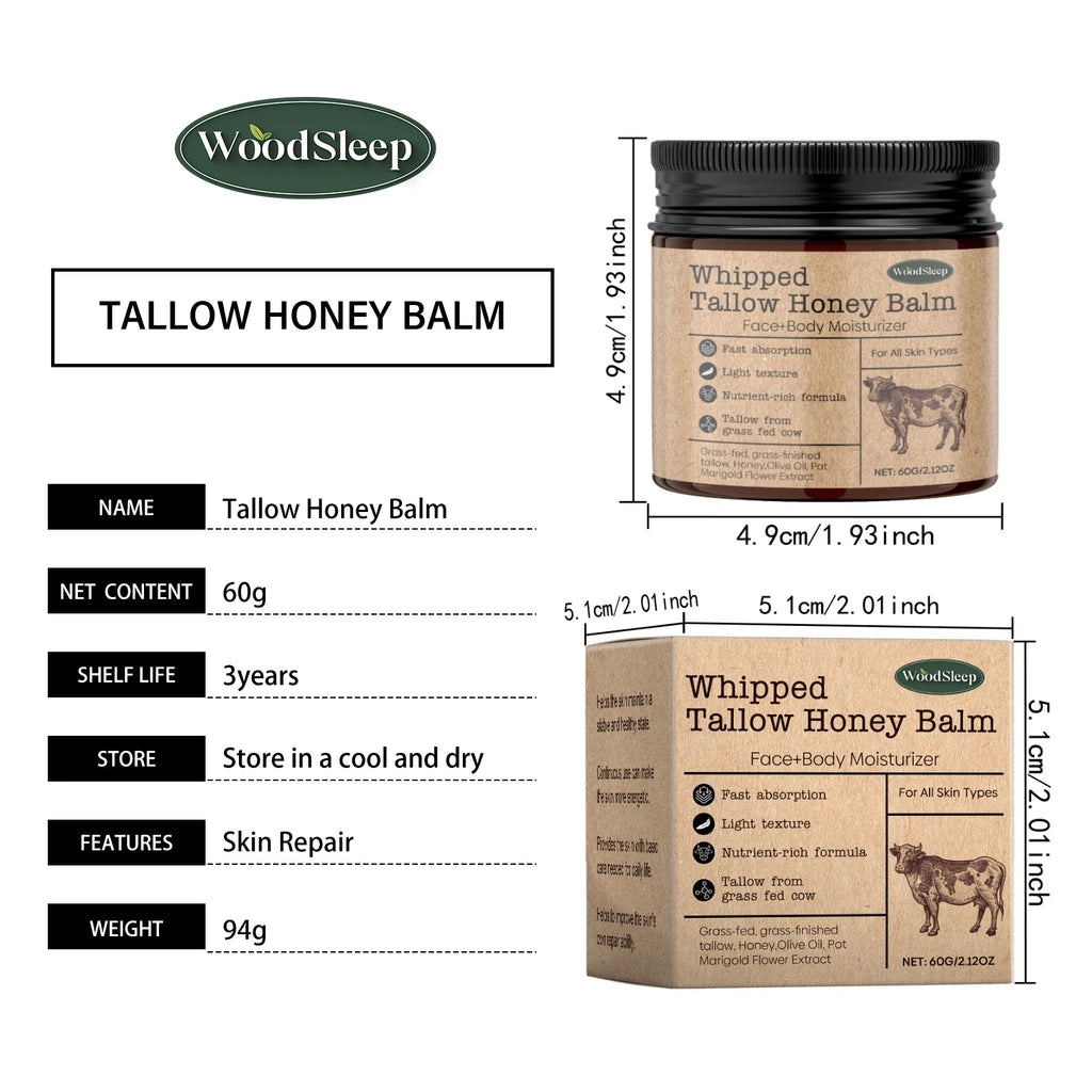 Whipped Beef Tallow Honey Balm Deeply Moisturizer Brightening Fast Absorption Grass Fed Grass Finished Face Cream Body Lotion