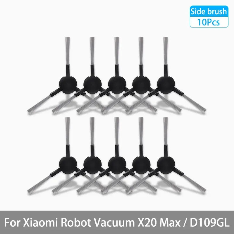 Replacement side brushes for robot vacuum, 10-pack, black trim with gray bristles