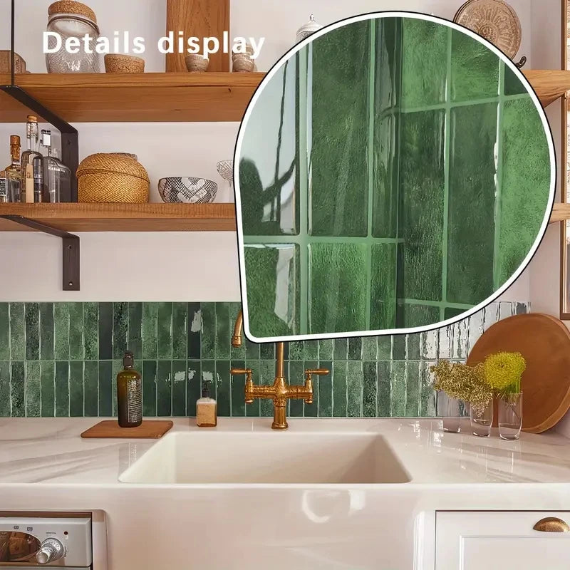 5-20 Pieces NewTile Sticker Self-adhesive Green Tile Backsplash Bathroom Wall Tile Sticker, Water and Mold Resistant, 22.9x29cm