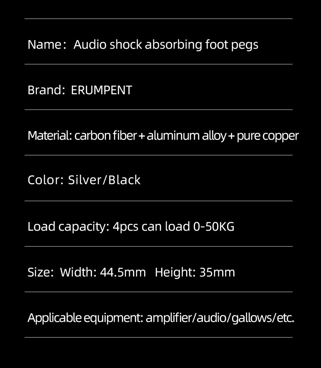 ERUMPENT 4 PCS Hi-end Speaker Spike Stand Foot Pads for Sounds Carbon Fiber Adjustable Audio Speakers Shock-absorbing Feet Pegs