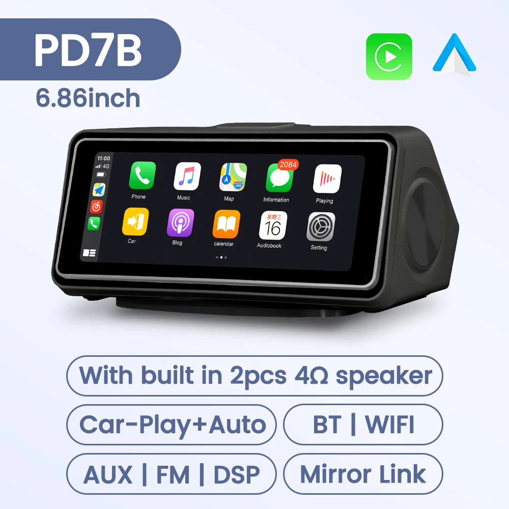 6.86'' Center Intelligent Touch Screen Mirror Car Multimedia Radio Chained Threadless Carpet Car-play Android Auto BT FM Speaker