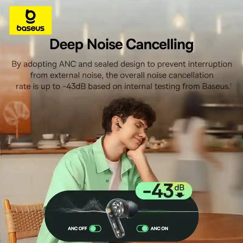 Tidesmit Wireless Headphones - 43dB Active Noise Cancellation, Black/White Tidesmit