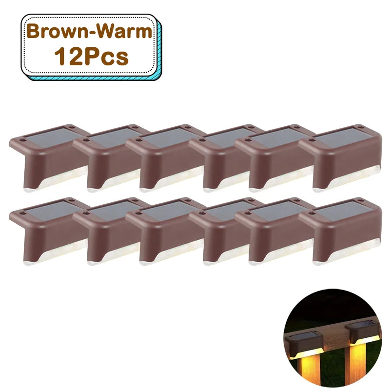 Outdoor Solar Step Lights Warm White LED Waterproof Stair Path Lighting for Garden Patio Fence Balcony Decoration Solar Power