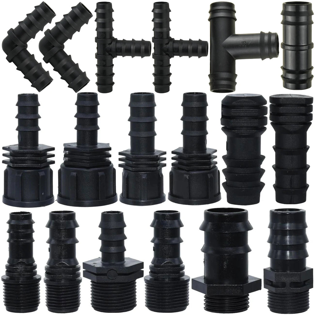 1/2" 3/4" Male Female Thread Connector To Barb 16mm 20mm 25mm PE Hose Adapter Tee Elbow Garden Irrigation Drip Watering System
