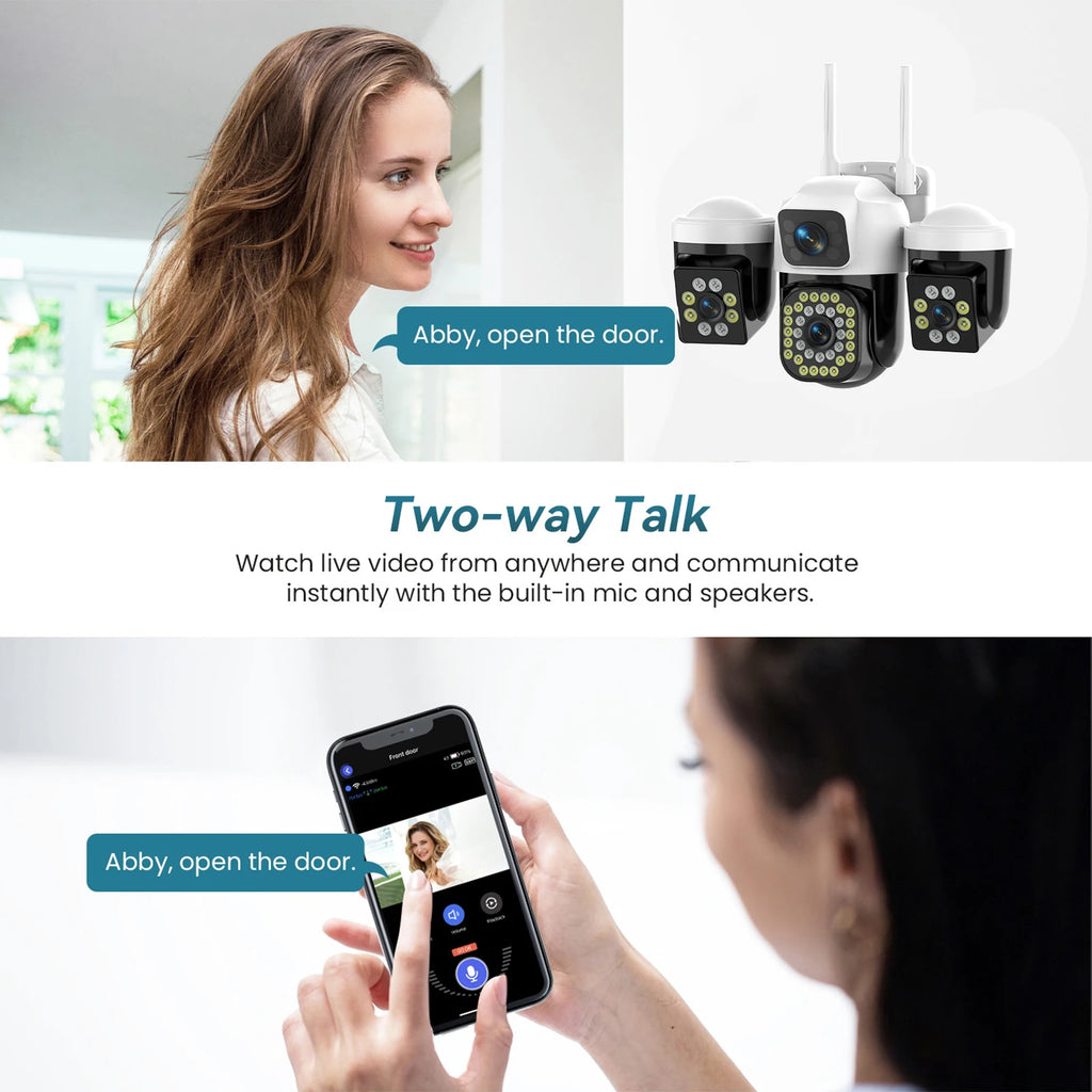 YOOSEE 15MP 4K WiFi Camera Three Lens Screen Camera Onvif 10X Zoom PTZ Automatic Tracking Two-way Audio CCTV Video Security Cam