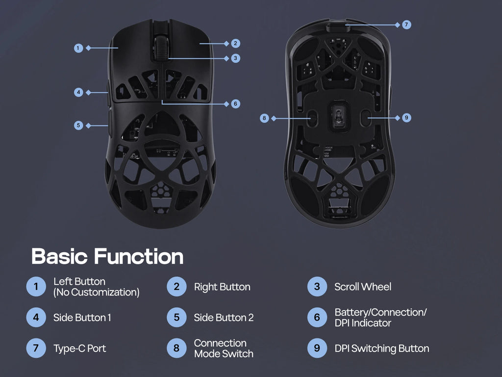 EPOMAKER Carbon X Wired/2.4G/BT Wireless Gaming Mouse 400 to 30,000 DPI Adjustable with PAW3950 Sensor for PC/Mac/Linux