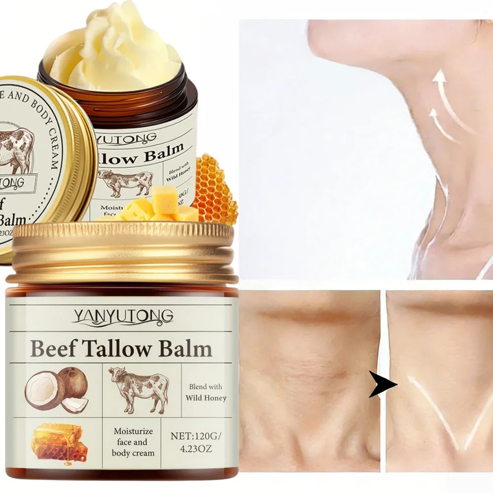 Beef Tallow Honey Balm Moisturizing Hydrating Face Cream Body Lotion Fades Fine Lines Tighten Soothen Brightening Facial Skin
