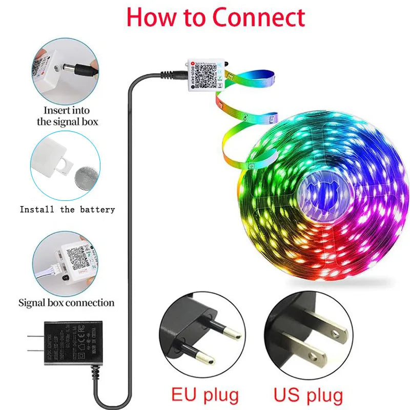RGB LED strip light connect kit with EU/US plug power adapter and signal box