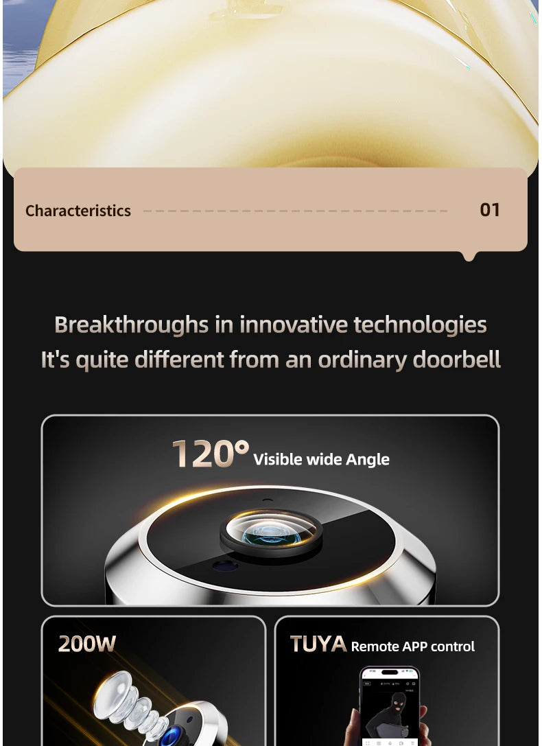 Danmini 4.3 Inch Doorbell Peephole Mobile Tuya App Remote Control Digital Door Viewer Night Vision 1080P 2MP Cat Eye Door Camera