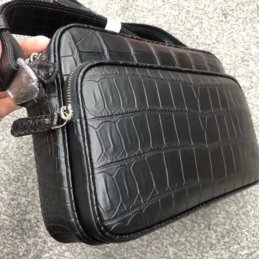 2022 New Designer Belly Crocodile Skin Men's Shoulder Bag Fashion Men Real Crocodile Bag High Quality Large Capacity Male Bag 45