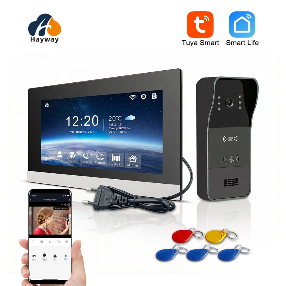 Video Intercom System 1080P Tuya WiFi  Video Door Bell Wireless Video DoorPhone with RFID  Unlock Door Camera