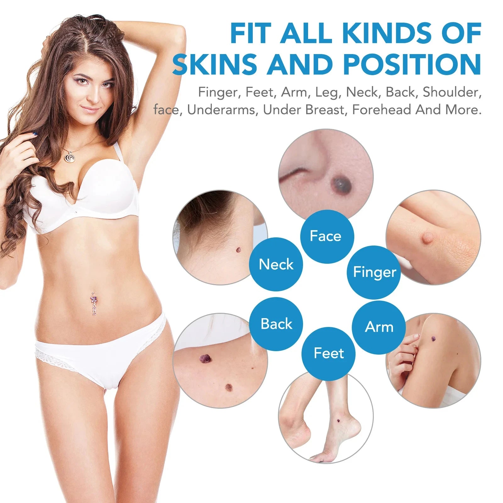 2-in-1 painless skin tag, mole, and wart removal kit for face and body skin care. Safe home treatment tool.