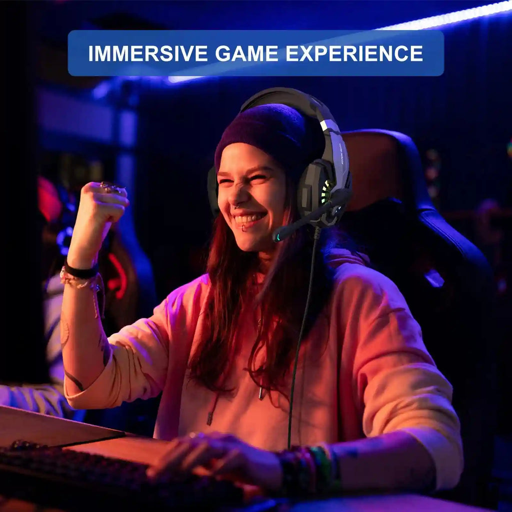 Wired Gaming Headphones With Mic - Over-Ear Noise Cancelling Black/White Tidesmit