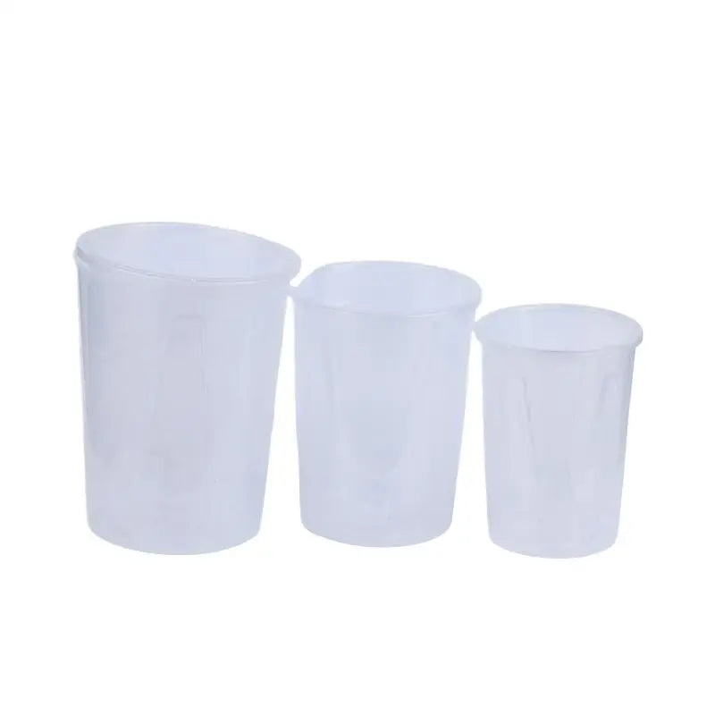 Frosted white plastic planter set of three with wide rims and rounded sides