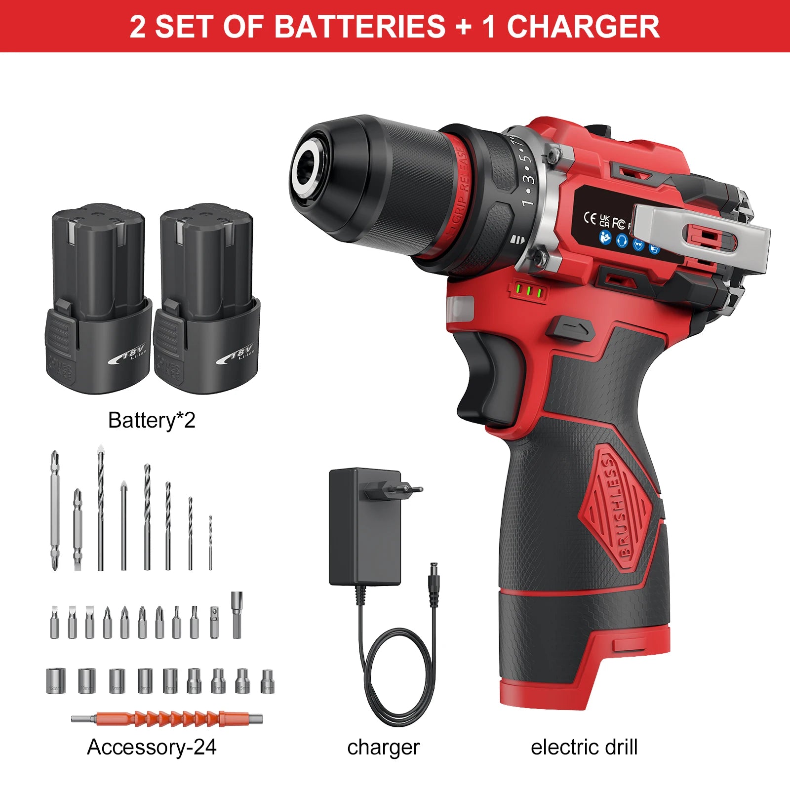 3-in-1 Brushless Electric Screwdriver 80Nm Torque Cordless Handheld Drill Impact Drill 16.8V Household Impact Power Tool