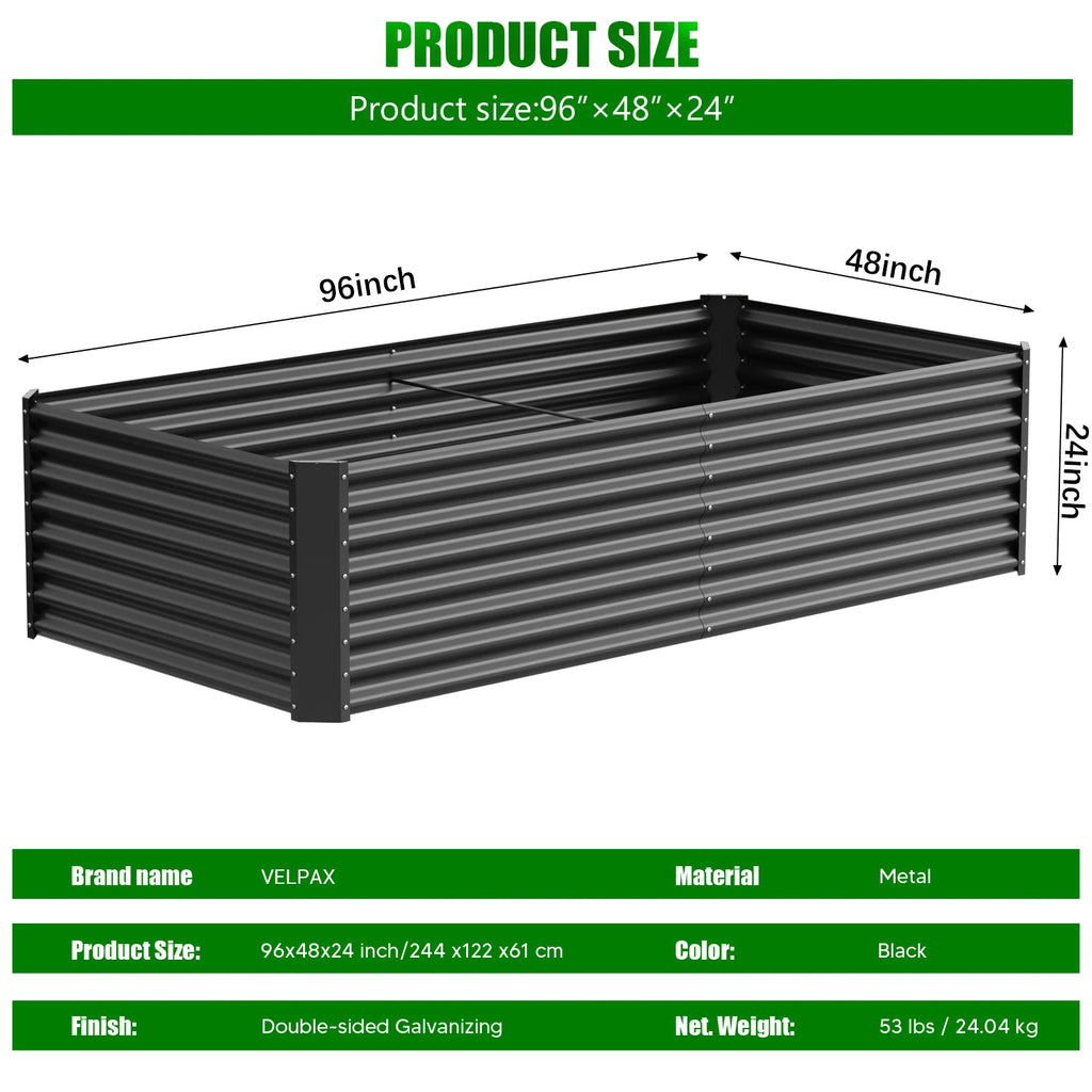 Galvanized metal raised vegetable tray, 240/gallons, open base, rustproof corrugated steel for vegetables, herbs and flowers, quick assembly in 10 minutes for outdoor gardening, patio and yard.