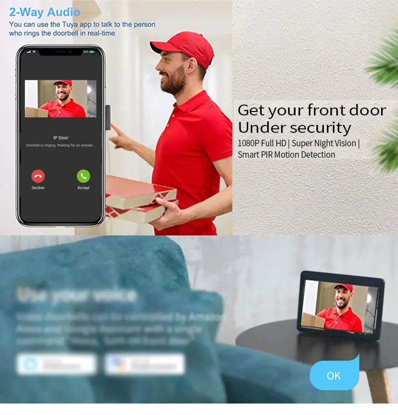 Wifi Tuya App Video Intercom 1080P Video Doorbell HD Camera for Apartment 7/10inch Touch Monitor one-key Unlock Motion Detection