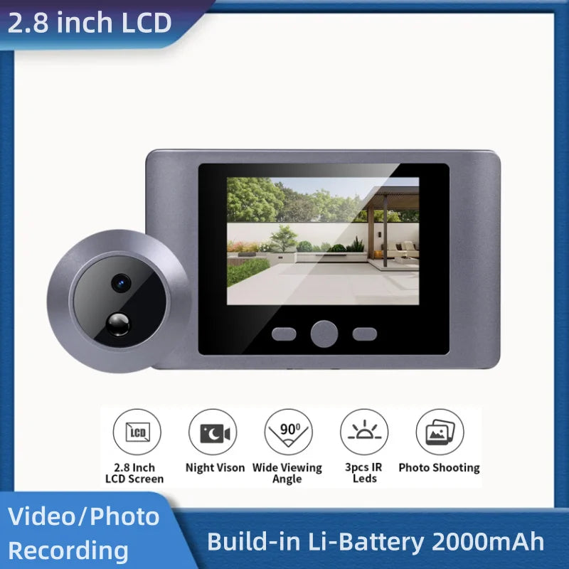 Wireless Home Security Peephole Video Doorbells 720P Digital Door Peepholes with Camera Support Video Record No APP No Wifi