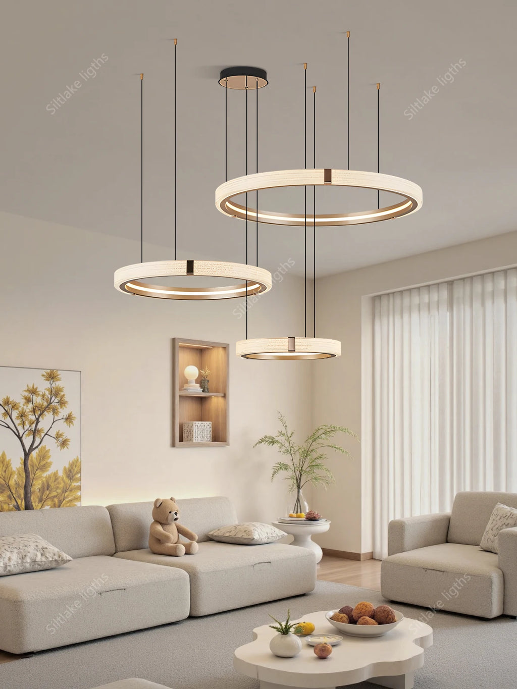 Modern Round LED Ring Light – Adjustable Minimalist Pendant 40-80cm Tidesmit