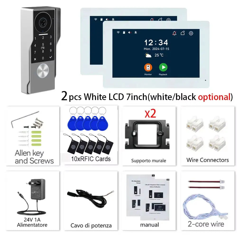 7inch Visiophone 2 Wire Video Porter Doorbell Camera WiFi Intercom System Wireless Video Ringtone Doorphone Tuya Password Unlock