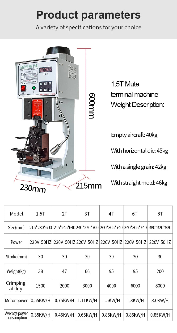 Terminal Crimping Machine With OTP Mold Blades Set Automatic Cable Wire Terminal Crimper Wire Processing Equipment 1.5T/2T/3T