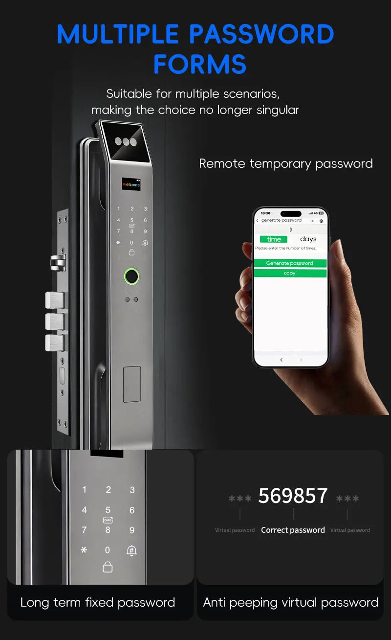 SANKESONG Tuya Smart 3D Face Door Lock with Security Camera Monitor Intelligent Fingerprint & Password Biometric Dual Battery
