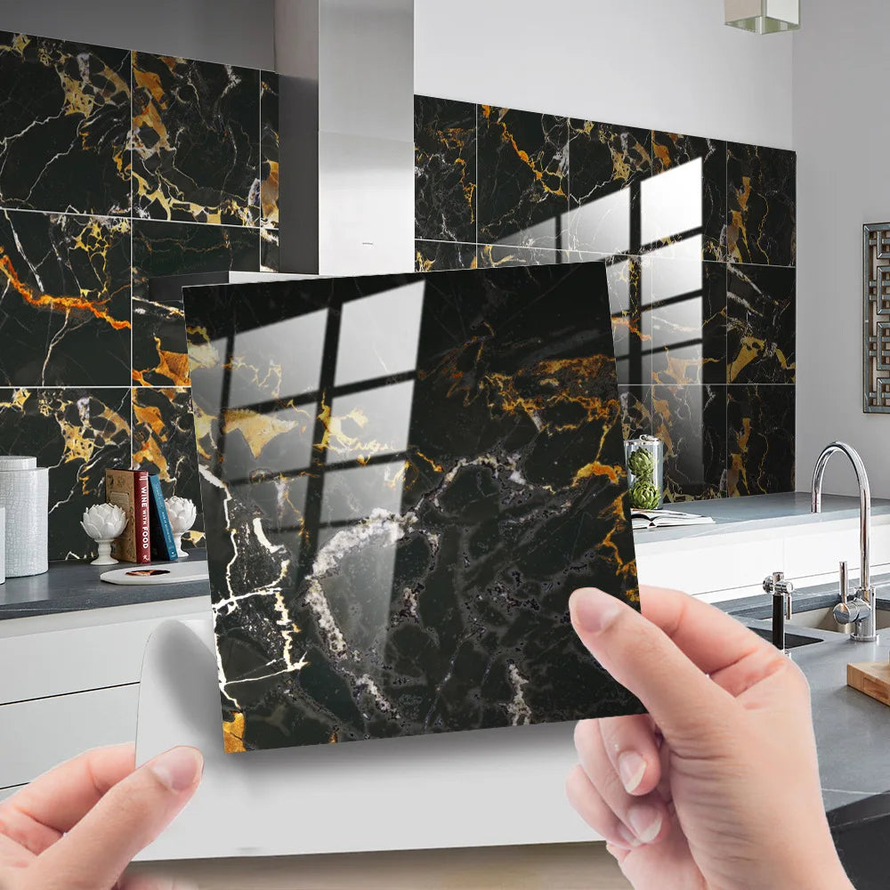 10pcs Crystal Tile Wall Stickers Self-Adhesive Kitchen Tiles PVC Backsplash Stickers Peel and Stick Bathroom Faux Stone Effect