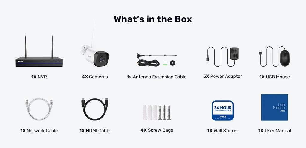Annke WAS500 5MP Wireless CCTV System 4k16CH NVR with 4/6/8 5MP WiFi Camera Kit Two Way Audio 3.6MM WiFi Surveillance Camera