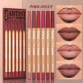 6pcs matte lip liner set in pink-rosy shades with velvety, waterproof finish for long-lasting, defined lip makeup.