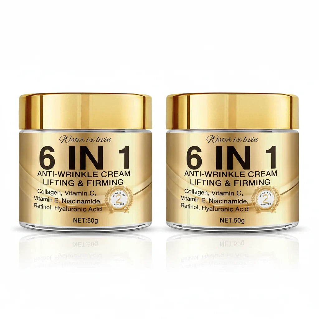 6-In-1 Anti-Wrinkle Cream. Lifts Firms Smooths Moisturizes. Collagen Vitamin C E Niacinamide Retinol Hyaluronic Acid. 50g