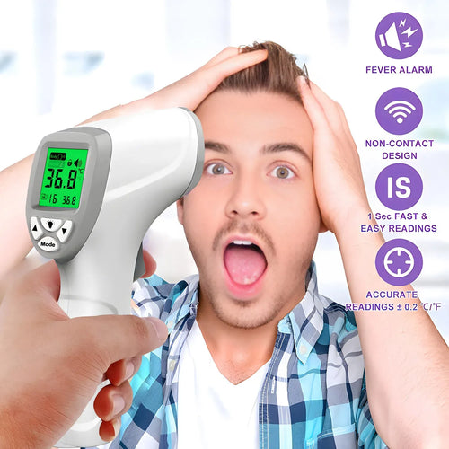 White digital infrared forehead baby thermometer for fast, accurate non-contact health fever monitoring.