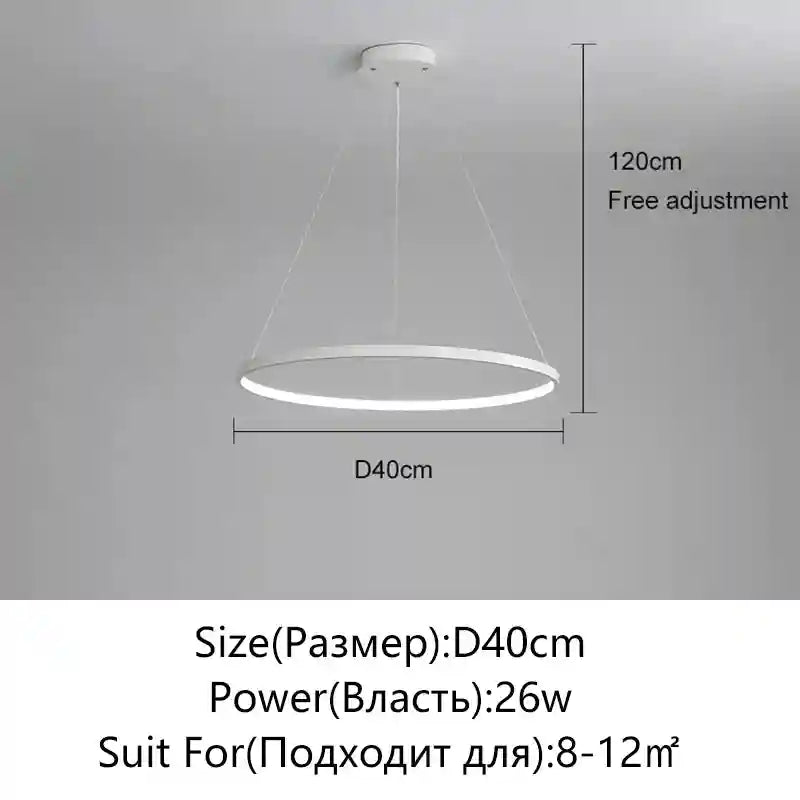 Modern LED Ring Light – Minimalist Dimmable Chandelier for Studio White 40cm Tidesmit