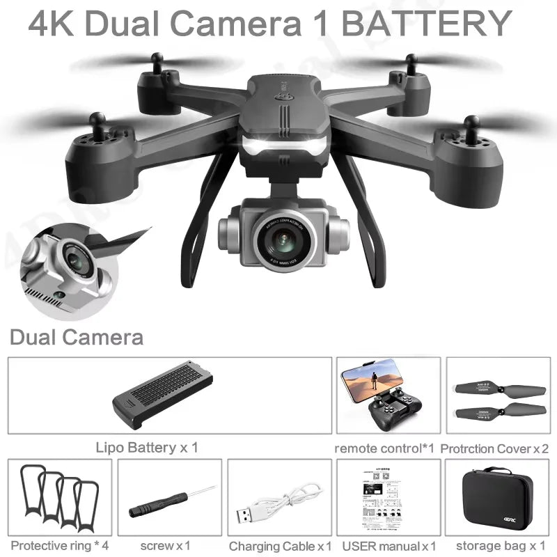 4K Dual Camera Drone: Foldable Beginner GPS Drone with Height Hold 4K-Dual camera-1B Tidesmit