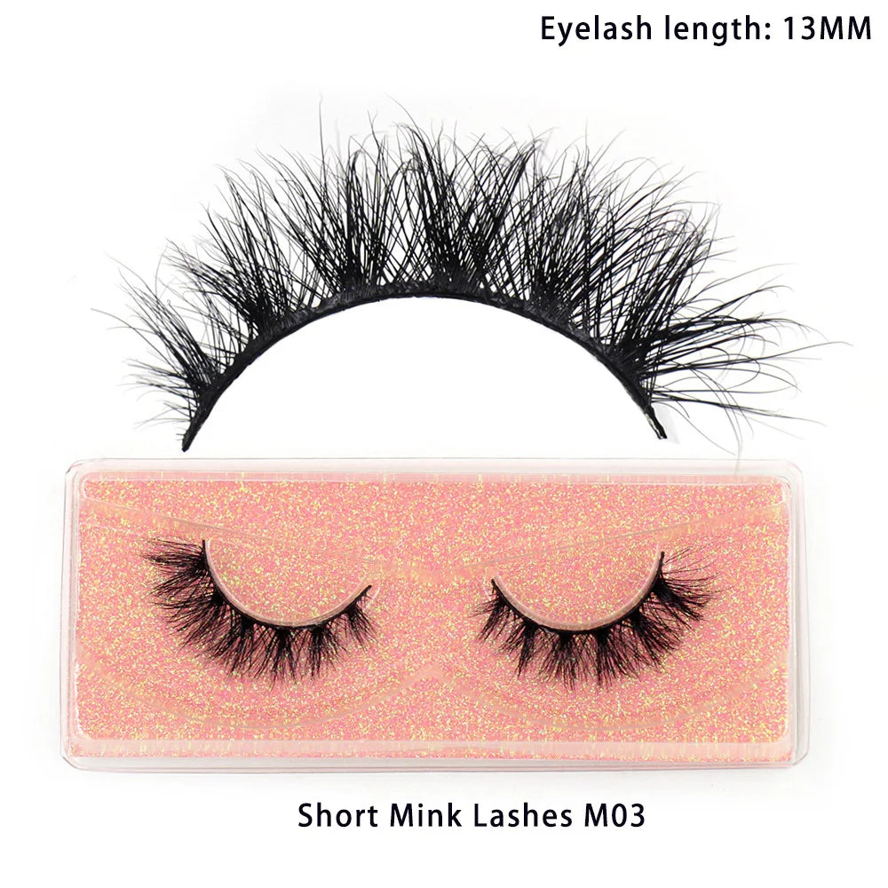 Tidesmit 12mm-15mm short natural 3D mink lashes fluffy wispy false eyelashes detail view for face makeup