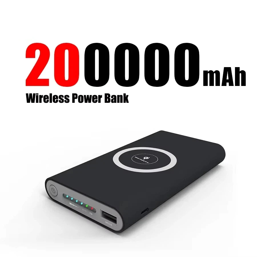 Portable Fast Charging Power Bank - High-Capacity Travel Battery Pack Black 200000mAh Tidesmit