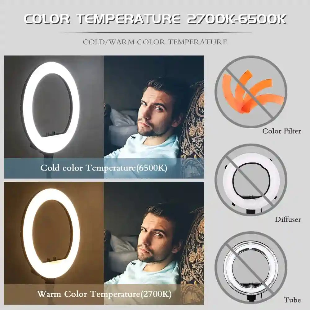 18 Inch LED Ring Light with Adjustable Tripod Stand for Content Creation Tidesmit