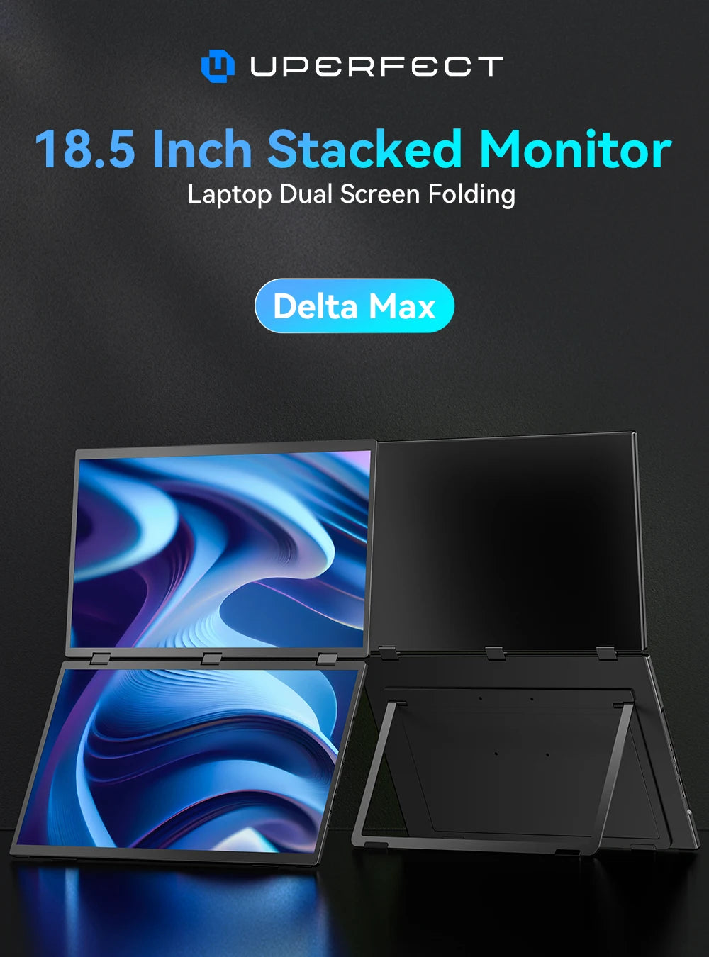 UPERFECT 18.5" Dual Screen Portable Monitor 100Hz 100% sRGB 1080P HDR Folding Versatile Solution For PC Mobile Phone Game Consol