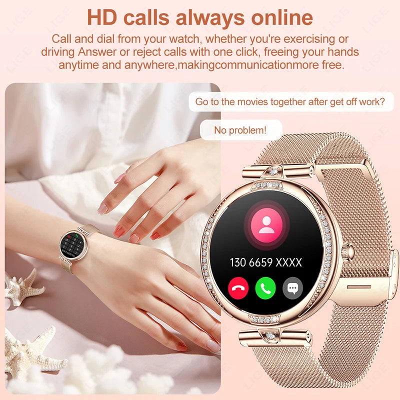 LIGE New Women Smart Watch 1.19 Inch AMOLED Full Touch Screen Sports Fitness Watches Bluetooth Call Digital Smartwatch Lady Gift