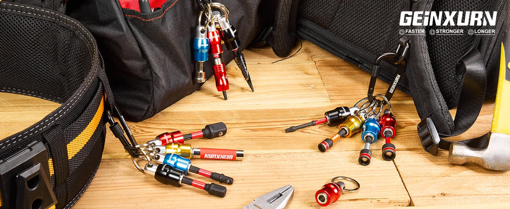 Geinxurn Keychain Bit Holders Set,1/4" Hex Shank Bit Holder, Premium Aluminum Construction,Compact Keyring Design for Easy Carry