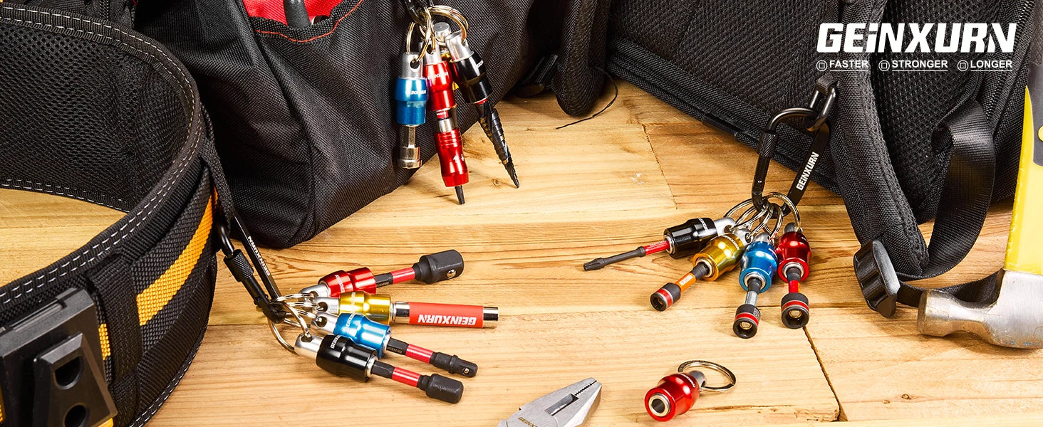 Geinxurn Keychain Bit Holders Set,1/4" Hex Shank Bit Holder, Premium Aluminum Construction,Compact Keyring Design for Easy Carry