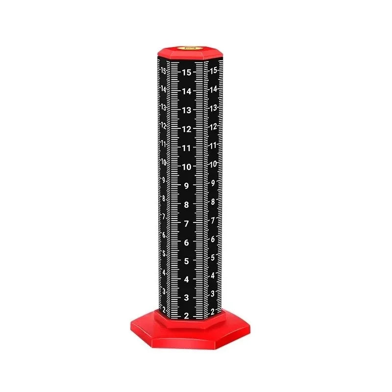 Single red-and-black vertical 6-sided scale level ruler with bubble vial