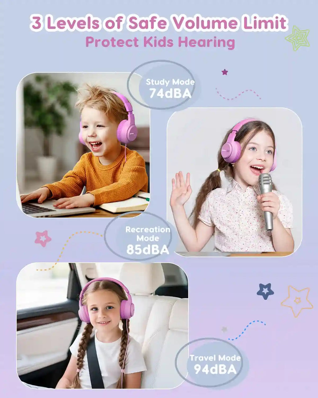 Kids Wired Headphones with Microphone - Comfortable Over-Ear Study Headset Tidesmit