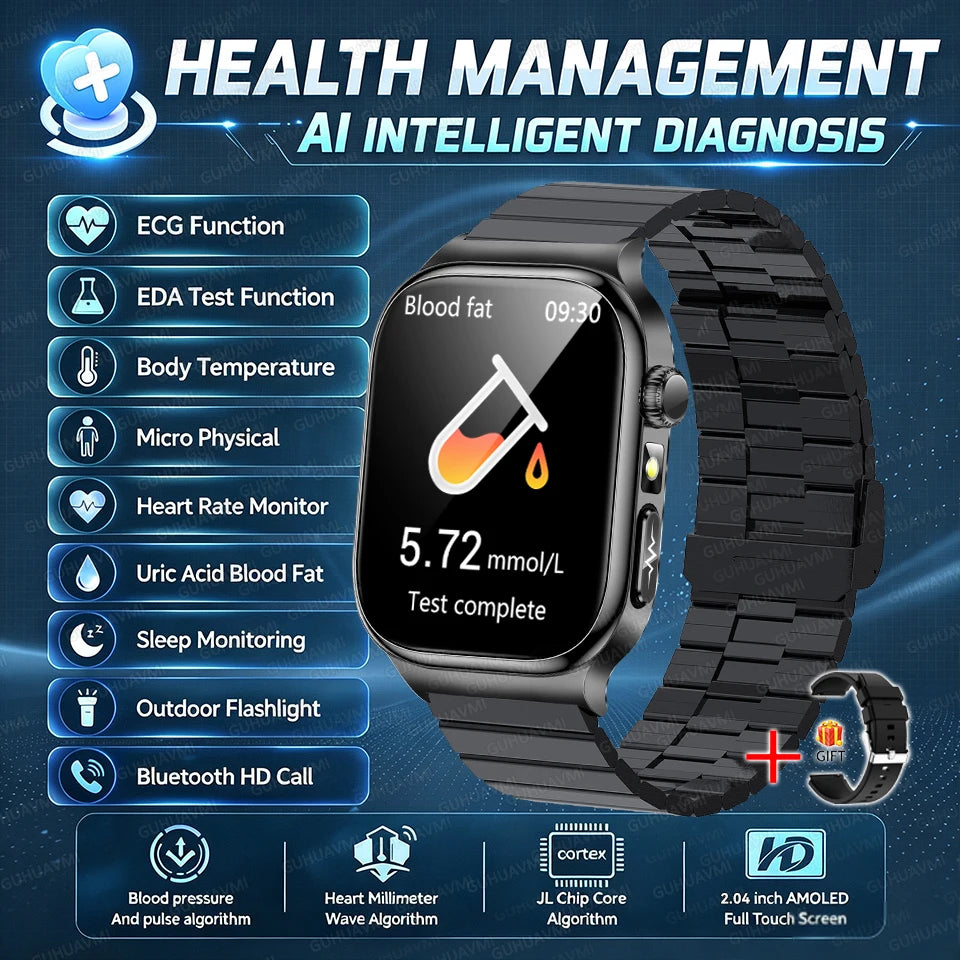 2026 New Accurate Diagnosis Smart Watch Body Fat ECG Blood oxygen BP Health Sport HD AMOLED Screen Call Smart Watches man woman