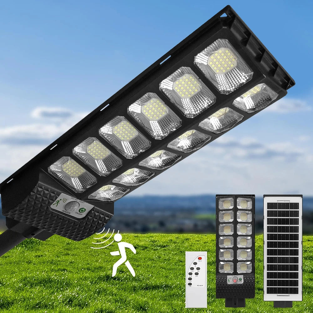 Outdoor Solar Powered LED Lights Waterproof 8000 Lm Super Bright Wall Lamp With Motion Sensor Remote Control Garden Street Light